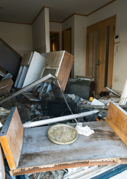 Inside a house destroyed by the 2011 earthquake and tsunami five years after, Fukushima prefecture, Tomioka, Japan
