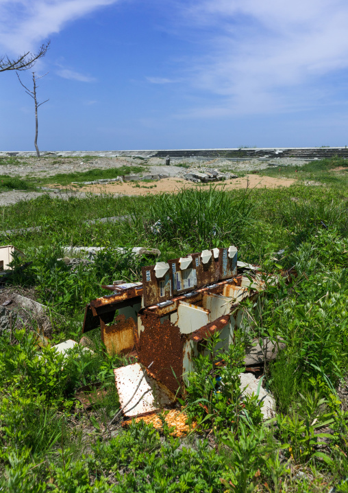 Abandoned cloakroom boxes in the highly contaminated area after the tsunami and the daiichi nuclear power plant irradiation, Fukushima prefecture, Futaba, Japan
