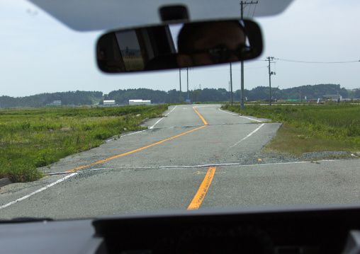 A collapsed road by the 2011 earthquake and tsunami, Fukushima prefecture, Futaba, Japan