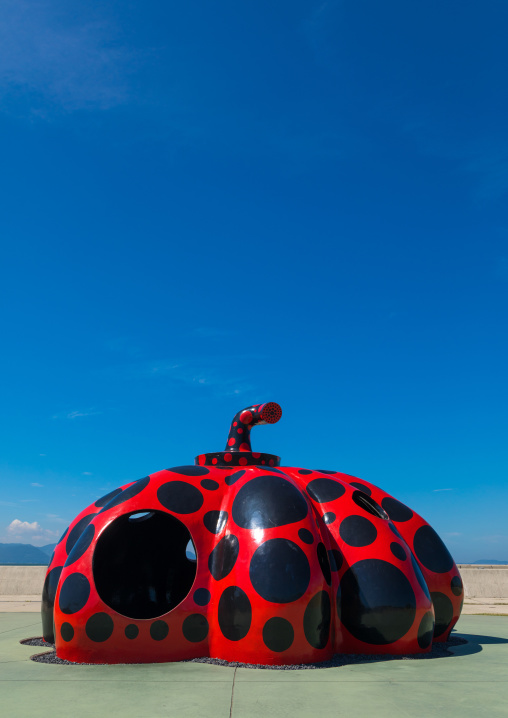 Yayoi Kusama red pumpkin, Seto Inland Sea, Naoshima, Japan