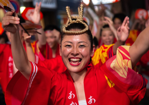 Japanese women during the Koenji Awaodori dance summer street festival, Kanto region, Tokyo, Japan