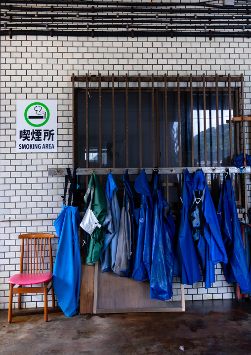 Wet fishermen clothes hanging to dry, Kyoto prefecture, Ine, Japan
