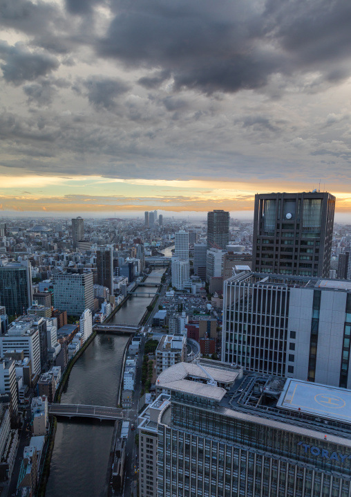 Cityscape at sunset, Kansai region, Osaka, Japan