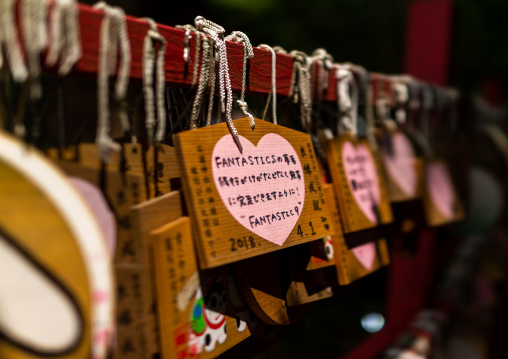 Wooden fortune telling plaques in a shrine, Ishikawa Prefecture, Kanazawa, Japan