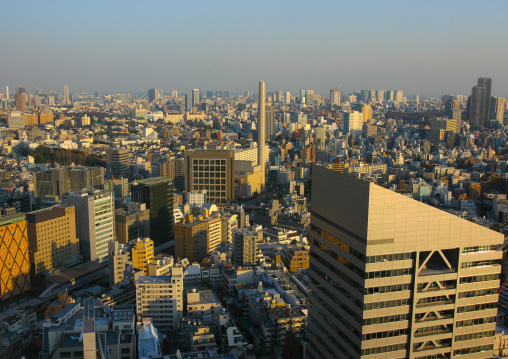 Sunny aerial view of the town, Kanto region, Tokyo, Japan