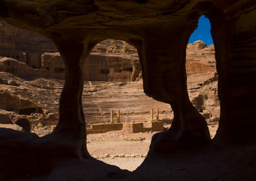 Cave With Roman Amphitheatre In The Background, Petra, Jordan