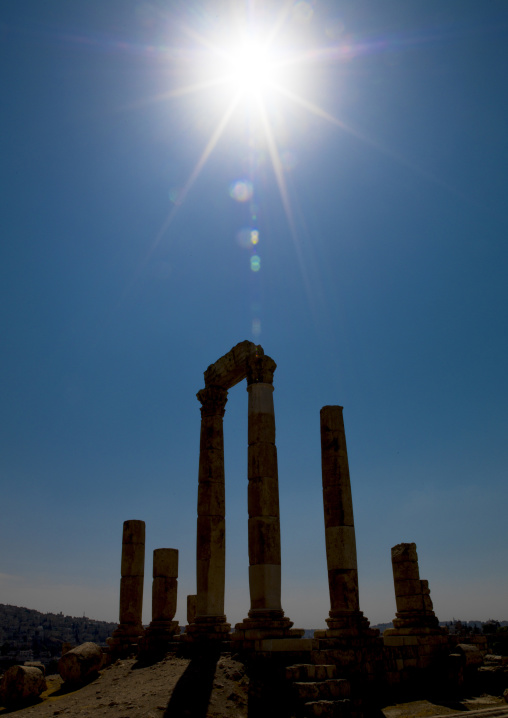 Temple of Hercules, Roman Corinthian columns at Citadel Hill, Amman, Jordan