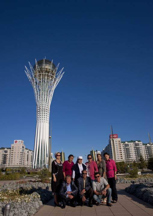 Local Tourists From Almaty In Front Of Baiterek Tower, Astana, Kazakhstan