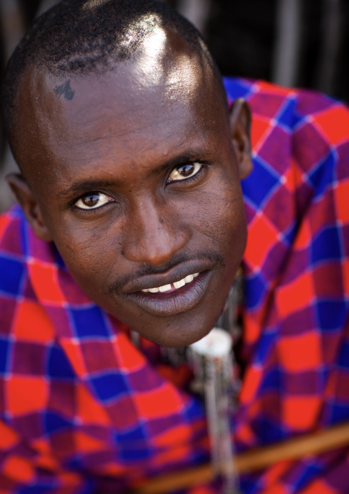 Portrait of a Maasai tribe man, Rift Valley Province, Maasai Mara, Kenya