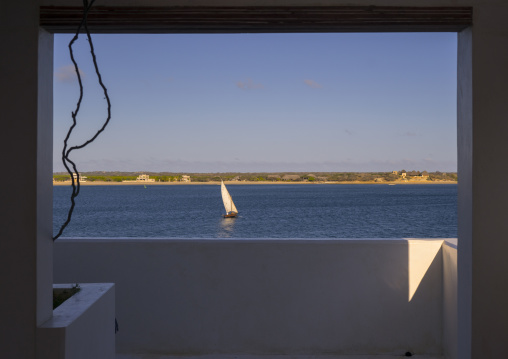 Dhow passing in front of manda island, Lamu county, Shela, Kenya