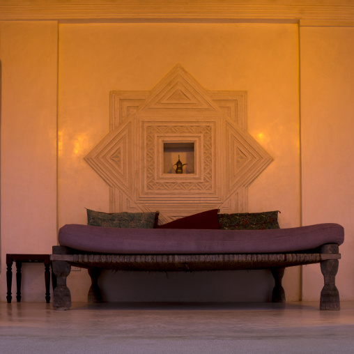 Carved plasterwork used to put some antique artefacts as decoration in forodhani house, Lamu county, Shela, Kenya