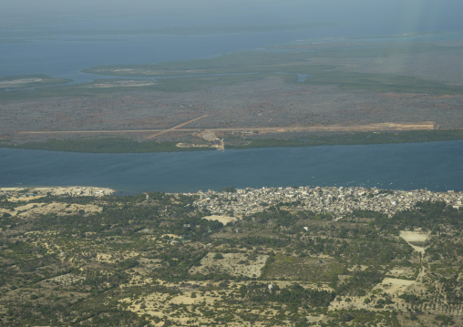 Aerial view of manda island airstrip, Lamu county, Lamu, Kenya