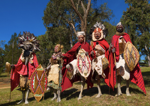 Kikuyu tribe people in traditional clothing, Laikipia, Nyahururu, Kenya