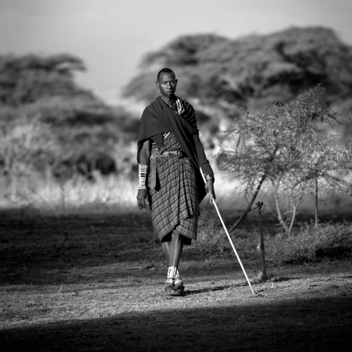 Masai warrior resting on his stick, Nakuru county, Nakuru, Kenya