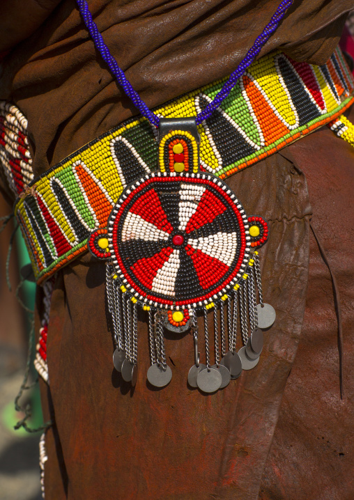 Turkana tribesman beaded decoration, Turkana lake, Loiyangalani, Kenya