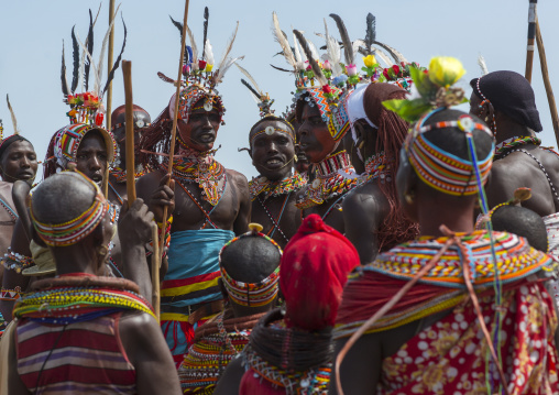 Rendille tribe men and women dancing, Turkana lake, Loiyangalani, Kenya