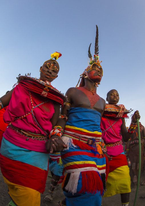 Rendille tribe men and women dancing, Turkana lake, Loiyangalani, Kenya