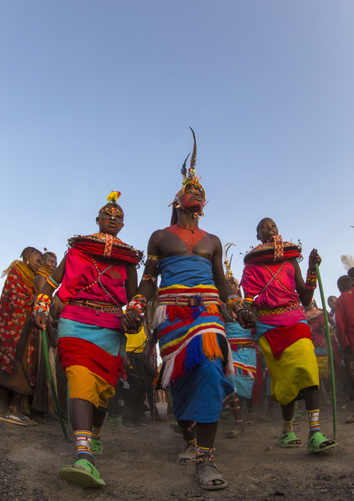 Rendille and turkana tribes dancing together during a festival, Turkana lake, Loiyangalani, Kenya