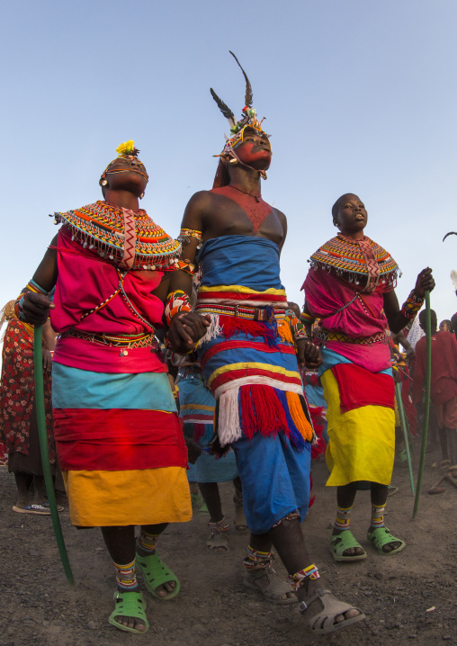 Rendille tribe men and women dancing, Turkana lake, Loiyangalani, Kenya
