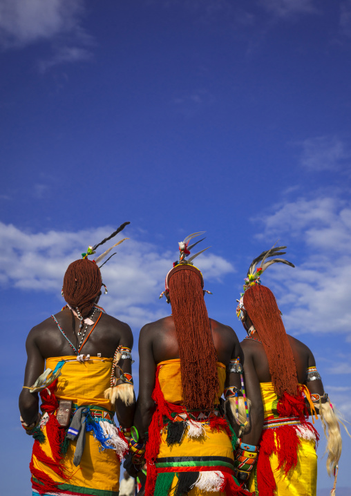 Rendille warriors with long braided hair, Turkana lake, Loiyangalani, Kenya