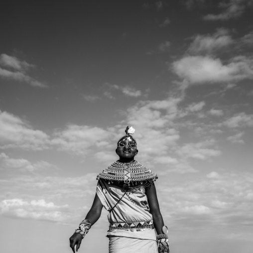 Rendille tribeswoman wearing traditional headdress and jewellery, Turkana lake, Loiyangalani, Kenya
