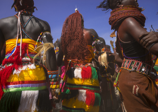Rendille and turkana tribes dancing together during a festival, Turkana lake, Loiyangalani, Kenya