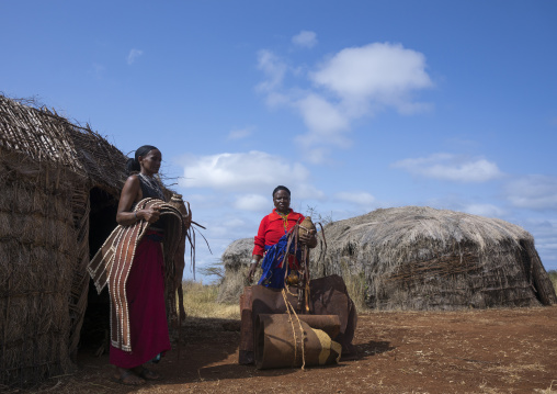 Borana tribe women carrying traditional decoration, Chalbi desert, Marsabit, Kenya