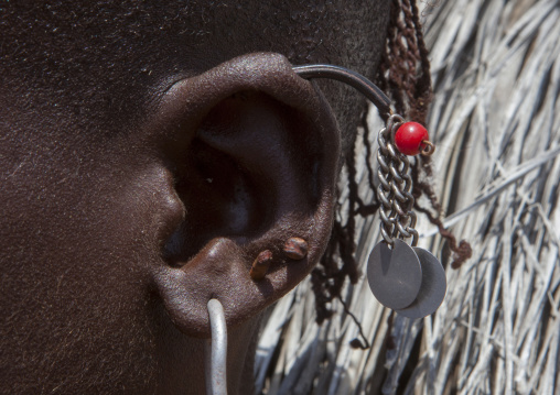 El molo tribe earrings close-up, Turkana lake, Loiyangalani, Kenya