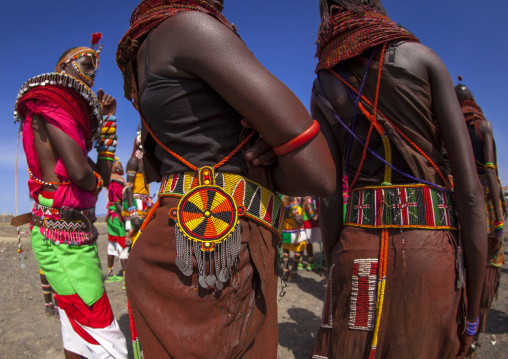Rendille and turkana tribes dancing together during a festival, Turkana lake, Loiyangalani, Kenya