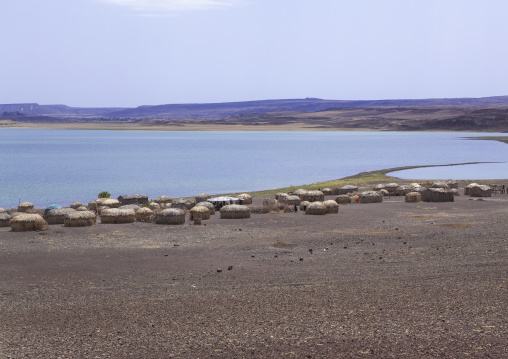 Grass huts in el molo tribe village, Turkana lake, Loiyangalani, Kenya