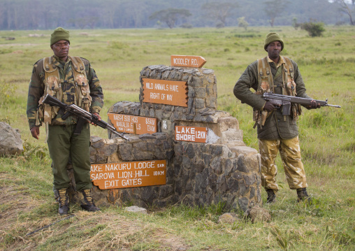 Rangers with guns in the park, Nakuru county, Nakuru, Kenya