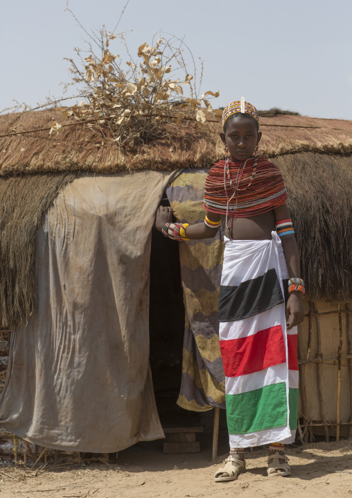 Rendille tribeswoman in front of her house, Marsabit district, Ngurunit, Kenya