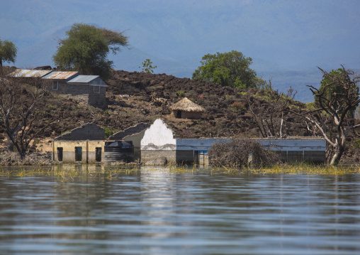View of flooded house, Baringo county, Baringo, Kenya