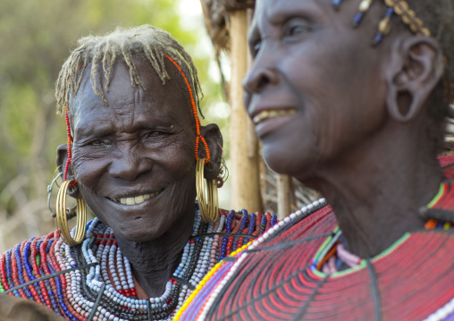 Pokot women wear large necklaces made from the stems of sedge grass, Baringo county, Baringo, Kenya