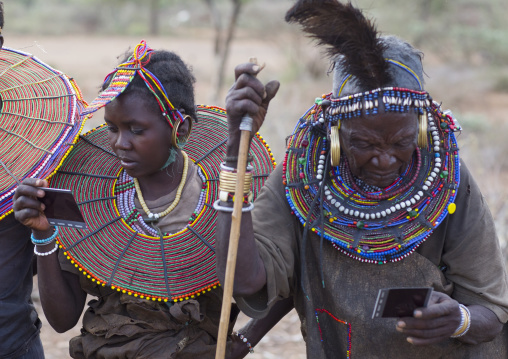 Pokot women wear large necklaces made from the stems of sedge grass, Baringo county, Baringo, Kenya