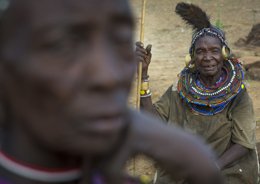 Pokot women wear large necklaces made from the stems of sedge grass, Baringo county, Baringo, Kenya