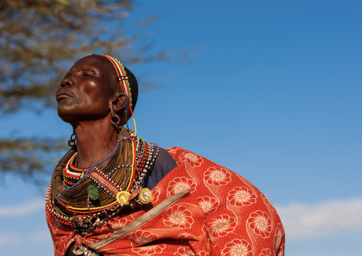 Portrait of a Samburu tribe woman with beaded necklaces, Samburu County, Maralal, Kenya