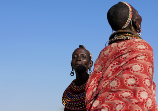 Samburu tribe women with beaded necklaces dancing, Samburu County, Maralal, Kenya
