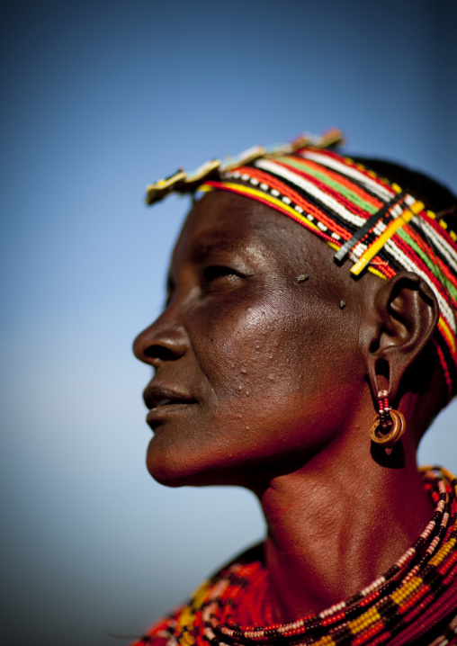 Portrait of a Samburu tribe woman with beaded necklaces, Samburu County, Maralal, Kenya