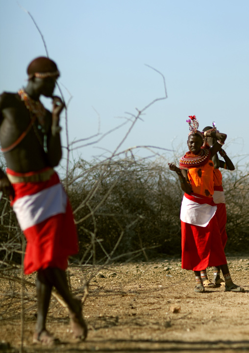 Samburu tribe man and women in traditional clothing, Samburu County, Maralal, Kenya