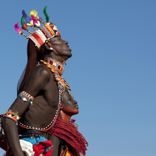 Samburu tribe people dancing during a ceremony, Samburu County, Maralal, Kenya