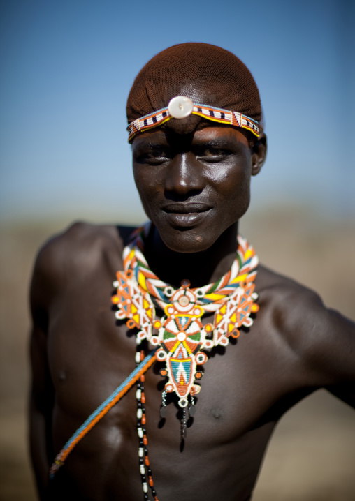 Portrait of a Samburu tribe moran, Samburu County, Maralal, Kenya