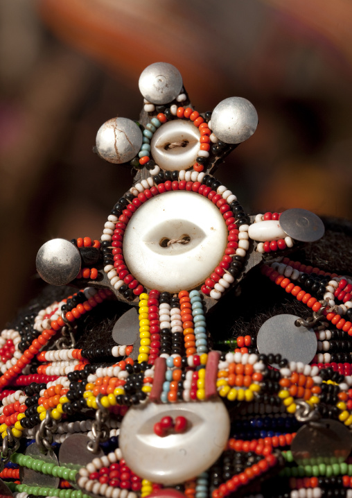 Detail of a Rendille tribe beaded headwear, Marsabit County, Marsabit, Kenya