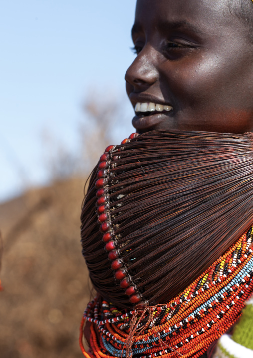 Rendille tribe woman with mpooro Engorio necklace, Marsabit County, Marsabit, Kenya