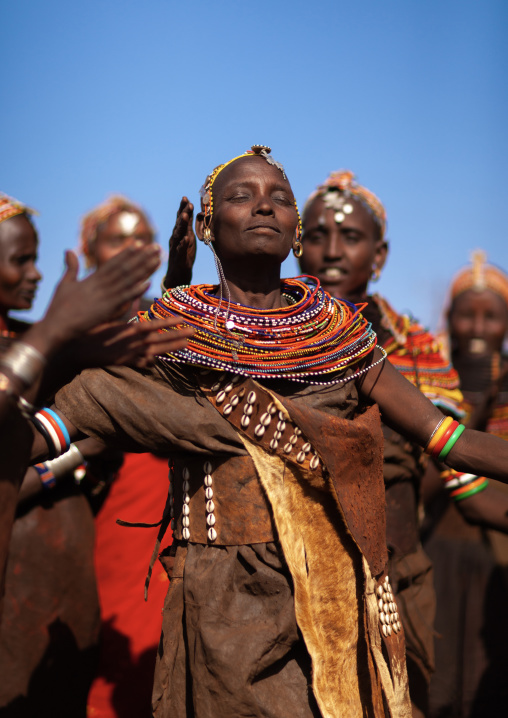 Rendille tribe women dancing during a ceremony, Marsabit County, Marsabit, Kenya