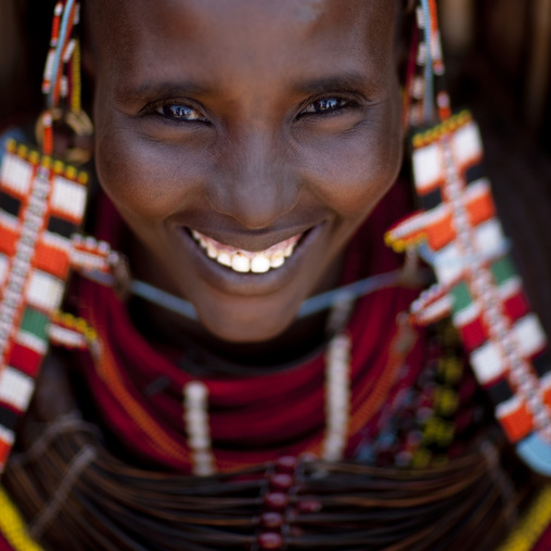 Portrait of a smiling Rendille tribe woman, Marsabit County, Marsabit, Kenya