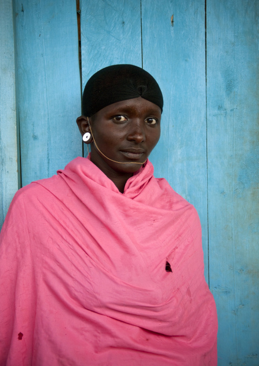 Samburu tribe moran with pink clothes, Samburu County, Maralal, Kenya