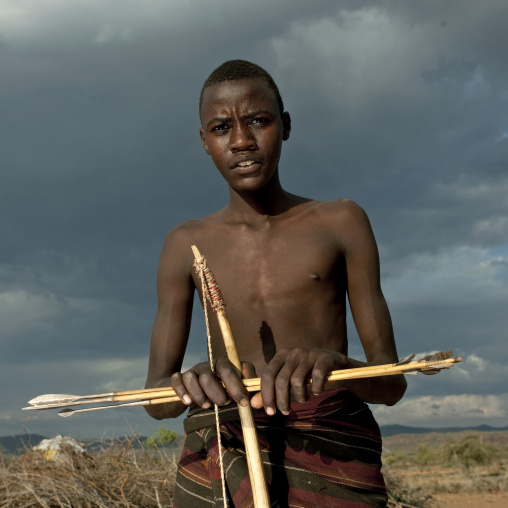 Portrait of a Pokot tribe man with a bow, Baringo County, Baringo, Kenya