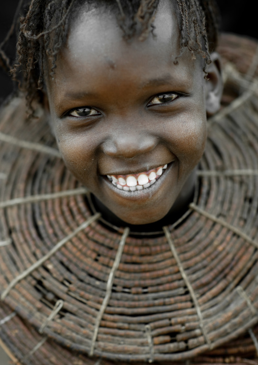 Portrait of a Pokot tribe girl wearing a huge necklace, Baringo County, Baringo, Kenya