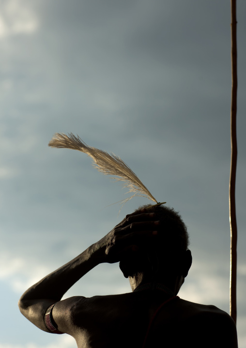 Rear view of a Pokot tribe warrior, Baringo County, Baringo, Kenya